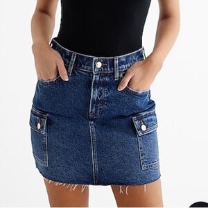 Express High Rise Denim Mini Skirt with Cargo Pockets